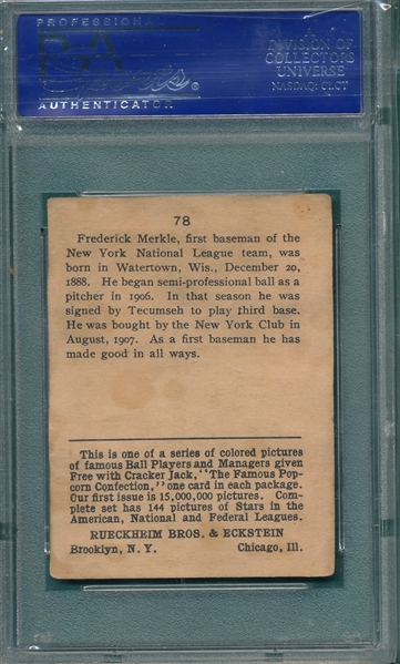 1914 #78 Fred Merkle Cracker Jack PSA 3