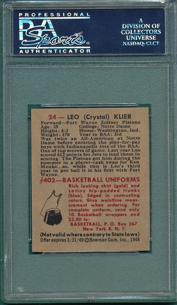 1948 Bowman Basketball #24 Leo Klier PSA 7