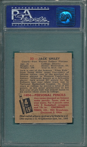1948 Bowman Basketball #33 Jack Smiley PSA 7
