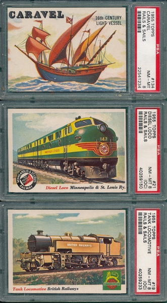 1955 Topps Rails & Sails, #19, #21 & #134, Lot of (3) PSA 