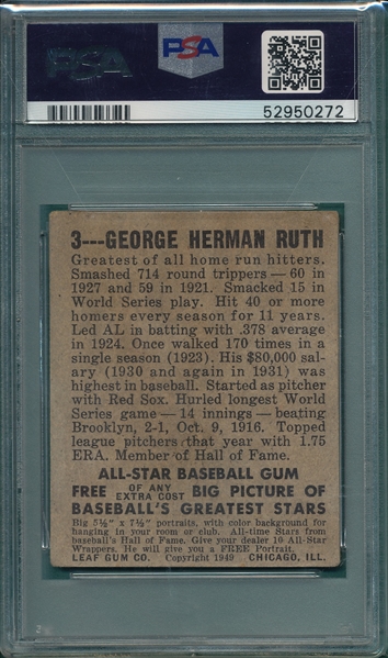 1948 Leaf #3 Babe Ruth PSA 3