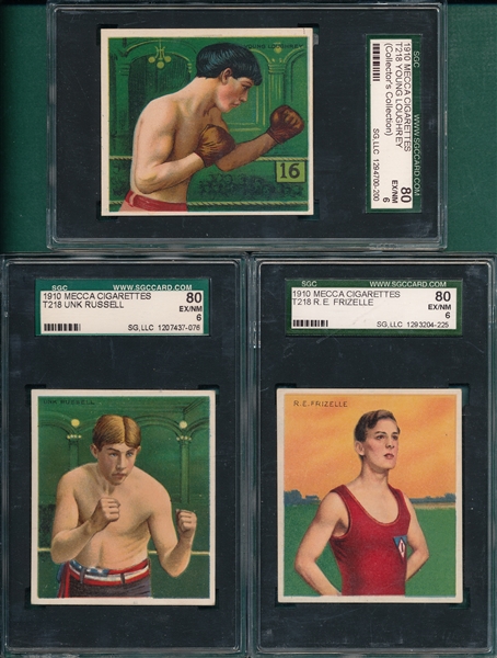 1910 T218 Boxers Frizelle, Loughery & Russel, Mecca Cigarettes, Lot of (3) SGC 80