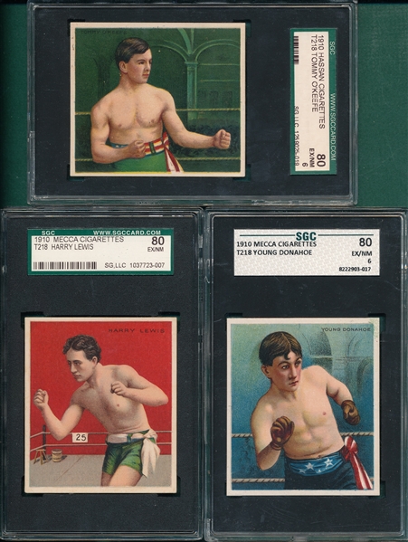 1910 T218 Boxers Donahoe, Lewis & O'Keefe, Mecca Cigarettes, Lot of (3) SGC 80