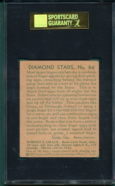 1934-36 Diamond Stars #69 Earl Grace SGC 70