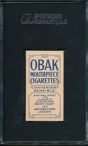 1910 T212-2 Hollis Obak Cigarettes SGC 80