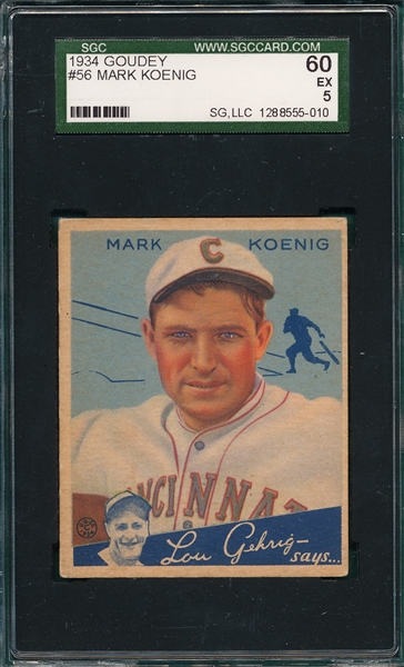 1934 Goudey #56 Mark Koenig SGC 60