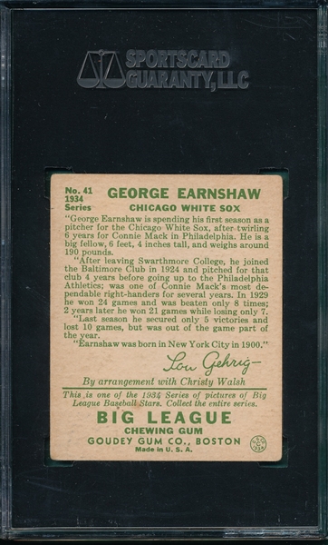 1934 Goudey #41 George Earnshaw SGC 60