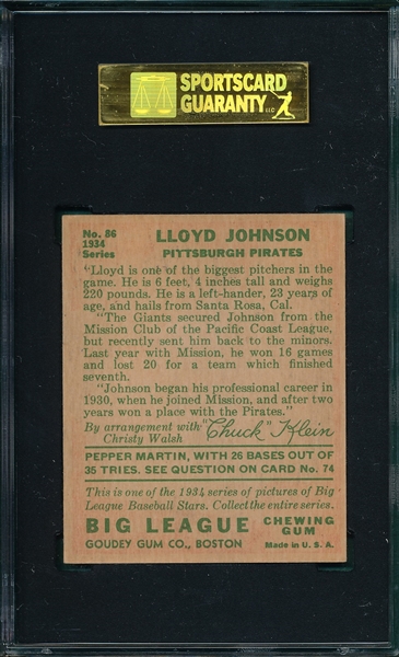 1934 Goudey #86 Lloyd Johnson SGC 60 *Hi #*