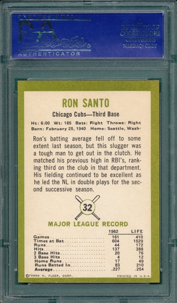 1963 Fleer #32 Ron Santo PSA 8