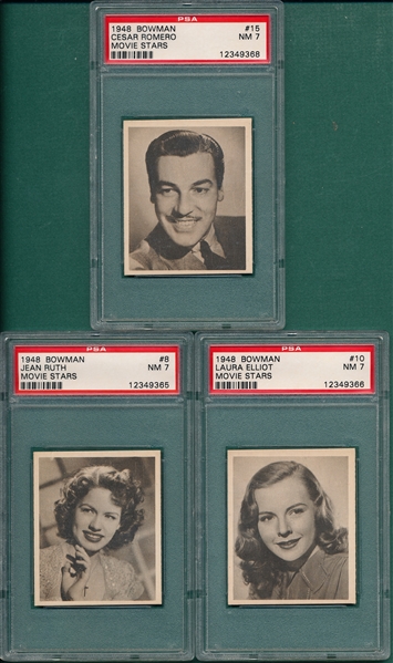 1948 Bowman Movie Stars Lot of (3) W/ Cesar Romero PSA 7