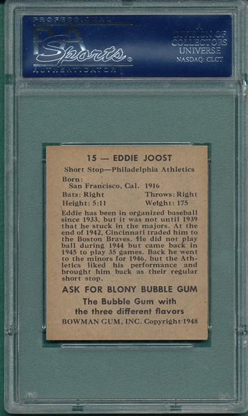 1948 Bowman #15 Eddie Joost PSA 8 