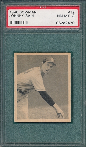 1948 Bowman #12 Johnny Sain PSA 8 *Rookie*