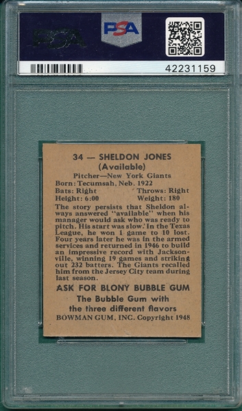 1948 Bowman #34 Sheldon Jones PSA 7 *SP*
