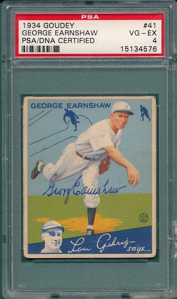 1934 Goudey #41 George Earnshaw PSA/DNA Authentic *Signed*