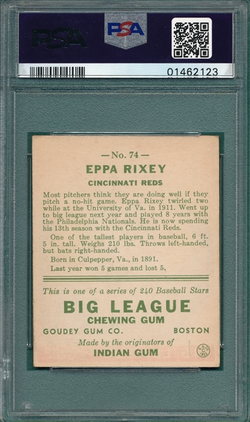 1933 Goudey #74 Eppa Rixey PSA 7