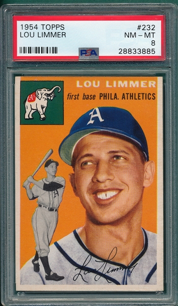1954 Topps #232 Lou Limmer PSA 8