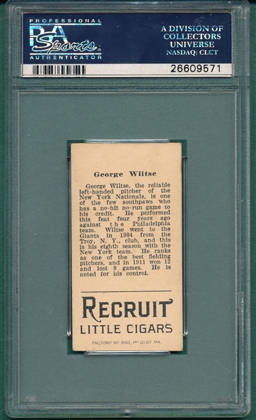 1912 T207 Wiltse Recruit Little Cigars PSA 4