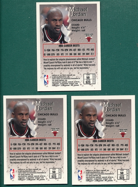 1996 Topps Finest Sterling #50 Michael Jordan, Lot of (3)