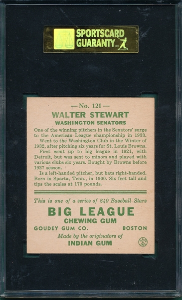 1933 Goudey #121 Walter Stewart SGC 84