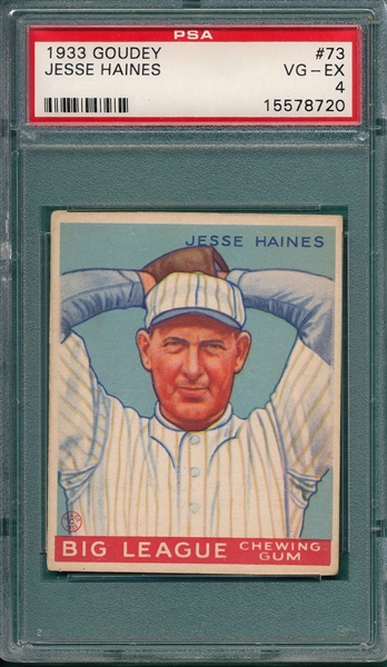 1933 Goudey #73 Jesse Haines PSA 4