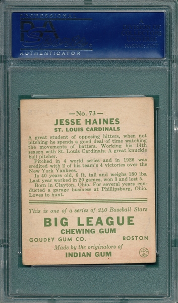 1933 Goudey #73 Jesse Haines PSA 4