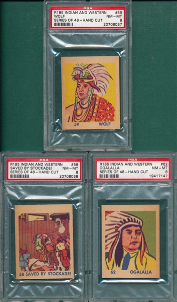 1935 R185 Indian & Western #58, #59 & #62, Lot of (3) PSA 8