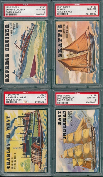 1955 Topps Rails & Sails Lot of (8) W/ #139 Skaffie PSA 8