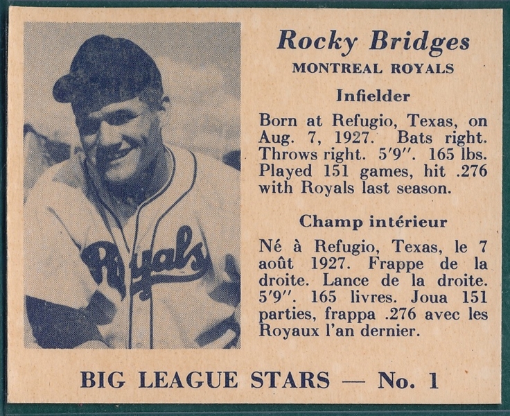 1950 V362 #1 Rocky Bridges, Big League Stars