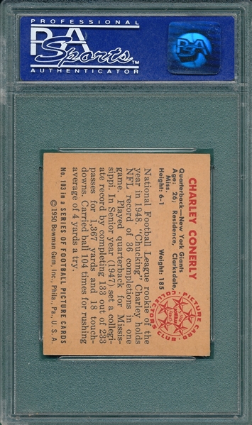 1950 Bowman FB #103 Charley Conerly PSA 8