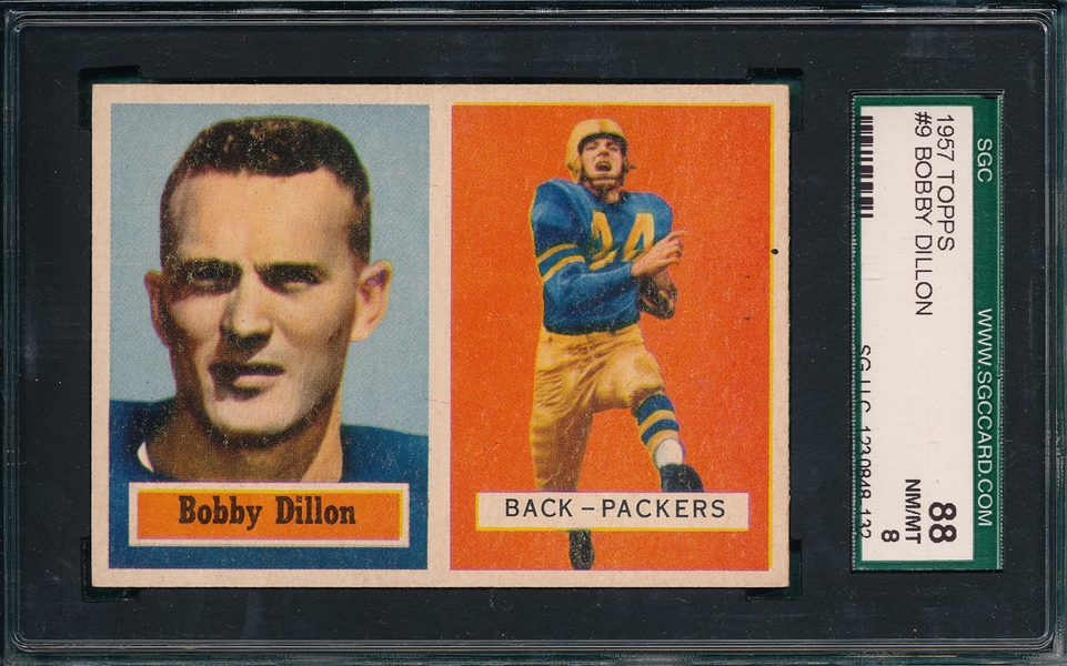 1957 Topps Football #9 Bobby Dillon SGC 88