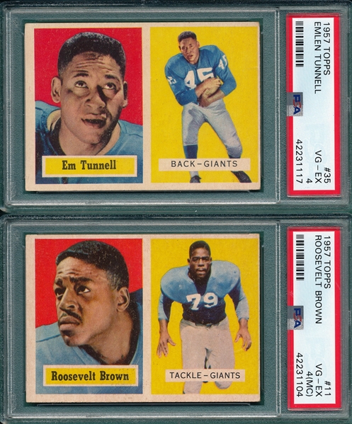 1957 Topps Football #11 Roosevelt Brown & #35 Tunnell, Lot of (2), PSA