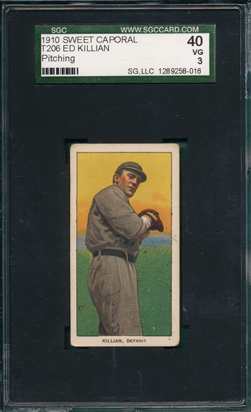 1909-1911 T206 Killian, Pitching, Sweet Caporal Cigarettes SGC 40 *Great Registry*