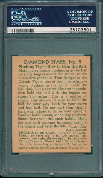 1934-36 Diamond Stars #5 Tom Bridges PSA 8 