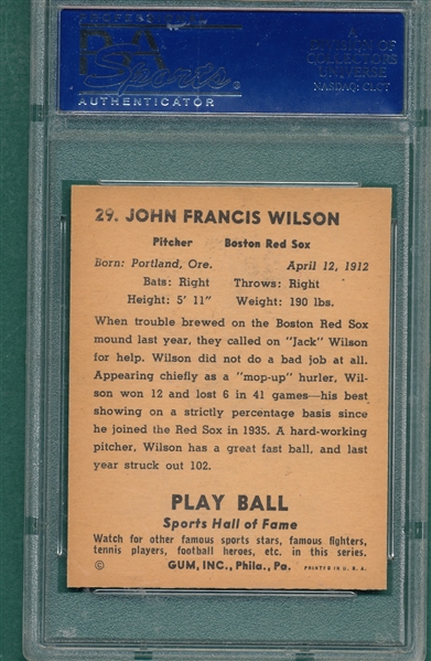 1941 Play Ball #29 Jack Wilson PSA 8