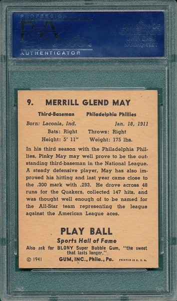1941 Play Ball #9 Pinky May PSA 7