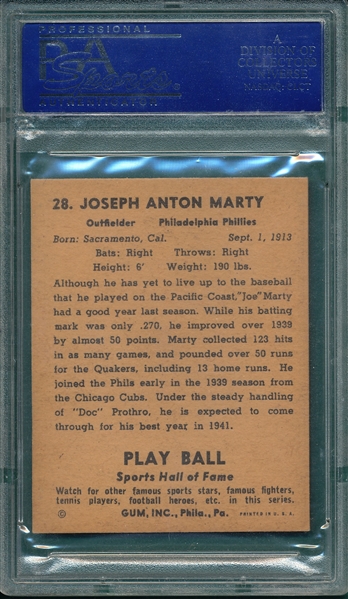 1941 Play Ball #28 Joe Marty PSA 7