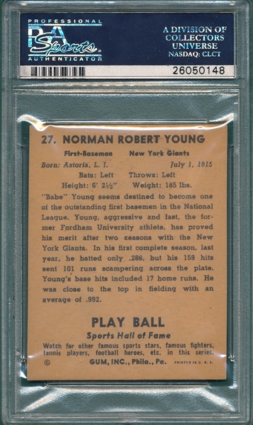 1941 Play Ball #27 Babe Young PSA 7