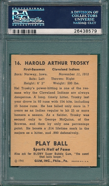 1941 Play Ball #16 Hal Trosky PSA 7