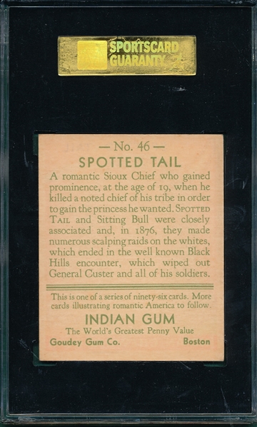 1933 Goudey Indian Gum #46 Spotted Tail SGC 80
