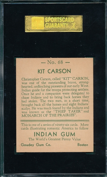 1933 Goudey Indian Gum #68 Kit Carson SGC 80