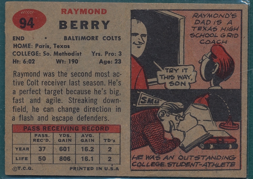 1957 Topps FB #94 Raymond Berry, Rookie