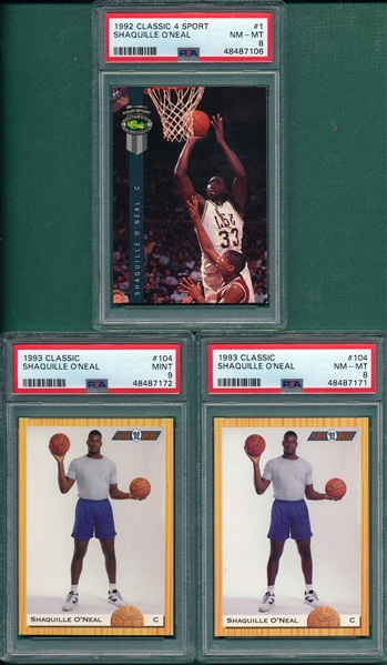 1992/93 Classic Lot of (3) Shaquille O'Neal, PSA *Rookie*