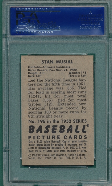 1952 Bowman #196 Stan Musial PSA 6