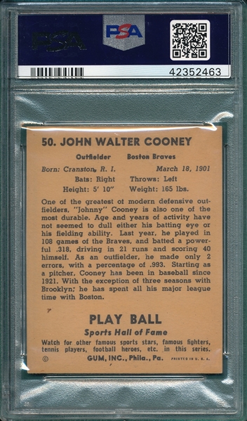 1941 Play Ball #50 Johnny Cooney PSA 7