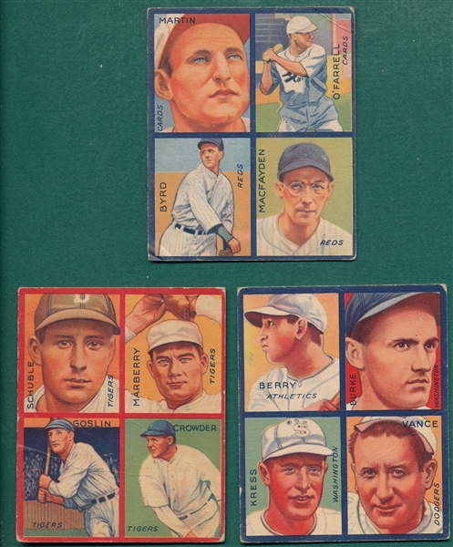 1935 Goudey #6F Goslin, #7C Vance & #7F Martin, Lot of (3)