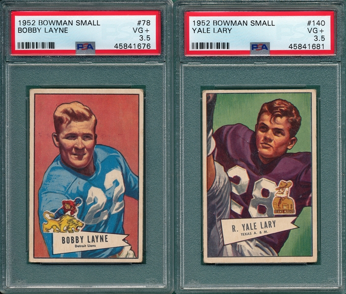 1952 Bowman Football Small #78 Bobby Layne & #140 Yale Lary, Lot of (2) PSA 