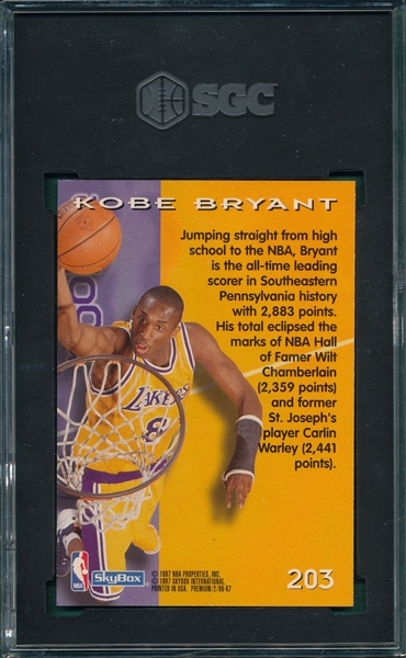 1996-97 Skybox Premium #203 Kobe Bryant SGC 8.5 *Rookie*