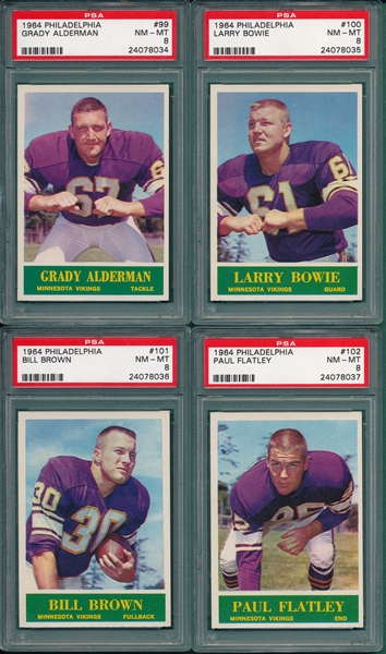 1964 Topps Minnesota Vikings, Lot of (8) W/ #101 Brown, PSA 8