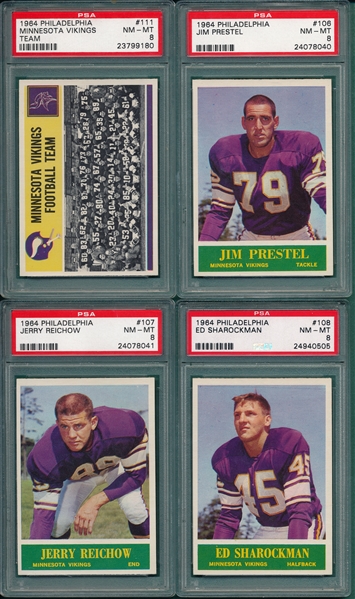 1964 Topps Minnesota Vikings, Lot of (8) W/ #101 Brown, PSA 8