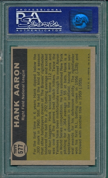 1961 Topps #577 Hank Aaron, AS, PSA 8 *Hi #*